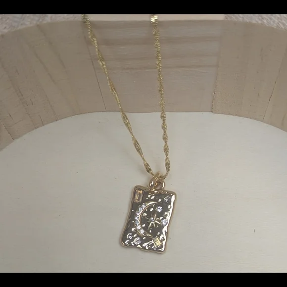 Moon & Starburst Celestial Necklace 18K Gold Plated Rope Chain - Picture 6 of 7